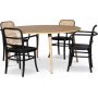 Omni spisegruppe, rundt spisebord 130 cm inkl. 4 Nemi sorte stel stole - Whitewash