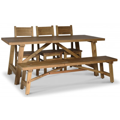 Valencia spisebordsst; spisebord med 3 spisebordsstole og bnk - Genanvendt tr