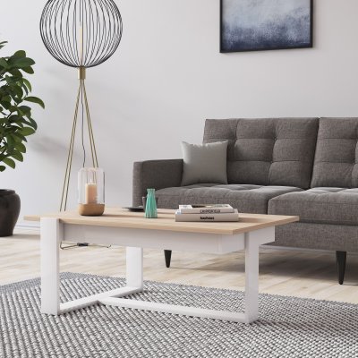 Bari sofabord 100 x 40 cm - Hvid/sonoma eg