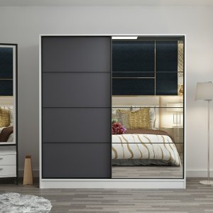 Kapusta garderobe med spejldr, 220x52x210 cm - Hvid/antracit