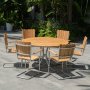 Mllan udendrsgruppe i teak: 6 lnestole med spisebord 130 cm