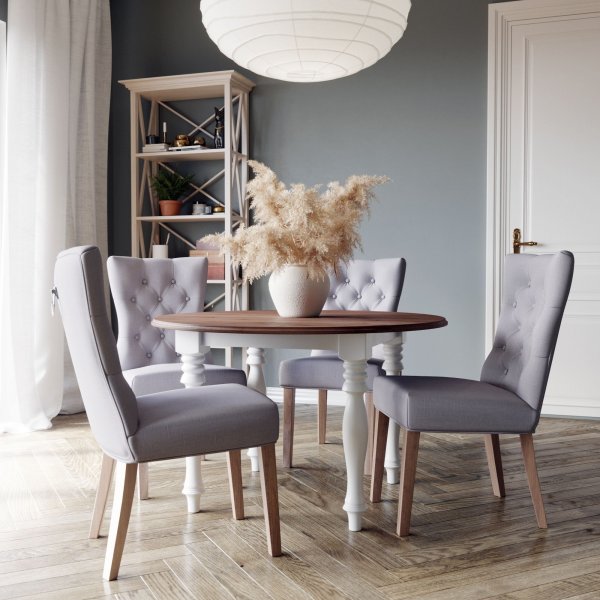 Victoria rundt hvidt spisebord 120 cm med brunbejdset plade