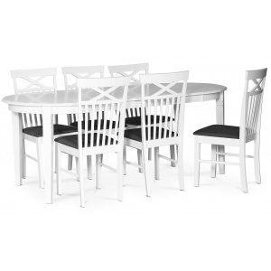 Sandhamn spisebordssæt; Ovalt spisebord med 6 stk. Sofiero spisebordsstole