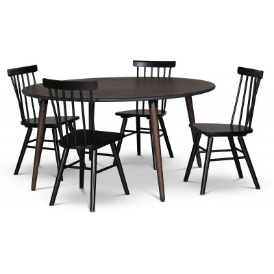 Omni spisegruppe, rundt spisebord 130 cm inkl. 4 Orust sorte udkragningsstole - Rgfarvet eg