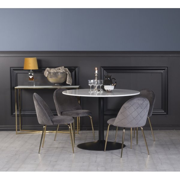 Plaza spisegruppe, marmorbord med 4 Plaza fljlstole - Gr / Messing / Sort