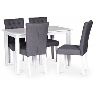 Sandhamn spisebordsst; 120 cm bord med 4 Crocket spisebordsstole i grt stof
