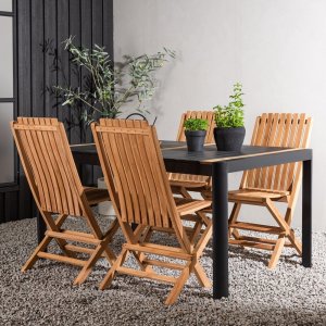 Togo udendrs spisegruppe med 4 Ghana stole - Sort/Teak