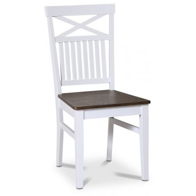 Skagen spisebordsst; spisebord 160/210x90 cm - Hvid / brunolieret eg med 4 stk. Skagen stole med kryds, brun / hvid