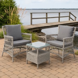 Cafésæt med 2 stole og bord 48 x 48 cm grå/rattan - Tor/Provence Cafésæt med 2 stole og bord 48 x 48 cm grå/rattan - Tor/Provence