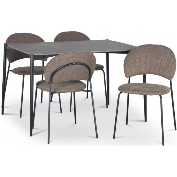 Lokrume spisebordsst 120 cm bord i betonimitation + 4 stk. Hogrn brune stole