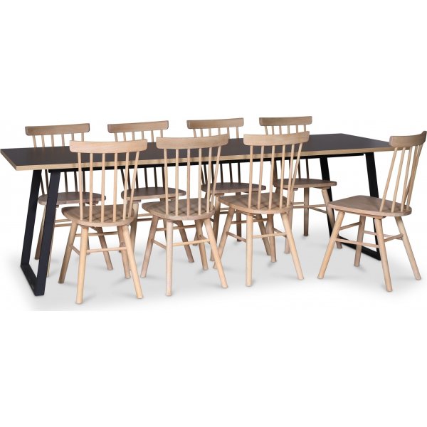 Edge 3.0 spisebordsst 240x90 cm inkl. 8 stk. hvidolierede Orust pindestole - Sort Hjtrykslaminat (HPL)