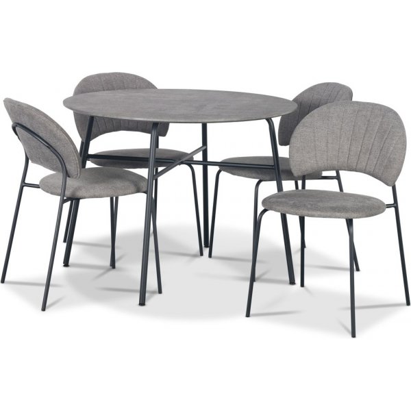 Tofta spisebordsst 100 cm bord i betonimitation + 4 stk. Hogrn gr stole