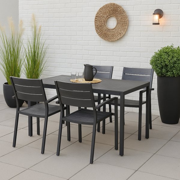 Spisest med 4 stole og spisebord 150 x 90 cm sort/gr - Las Vegas