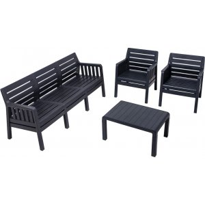 Lara loungegruppe med 3-personers sofa, 2 lnestole og bord uden hynder - antracit