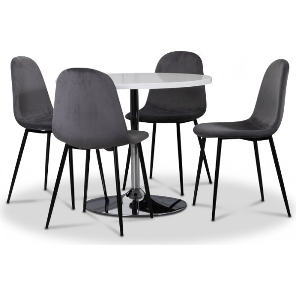 Tiana spisegruppe, rundt spisebord med 4 Carisma fljlstole - Hvid / Gr