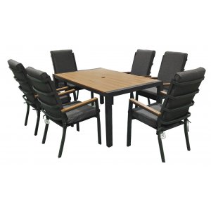 Ransby udendrs spisegruppe med 6 stel stole og spisebord 160 cm - Gr/brun