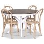 Skagen spisebordsst; rundt spisebord 120 cm - Hvid/brunbejdset eg med 4 stk. Danderyd No.18 stole Whitewash