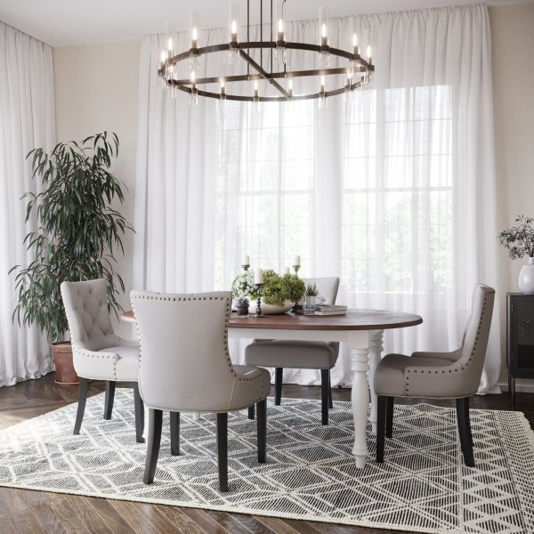 Victoria spisegruppe, ovalt spisebord 178 x 110 cm med 4 Tuva stole - Hvid/Brun bejdse + Pletfjerner til mbler
