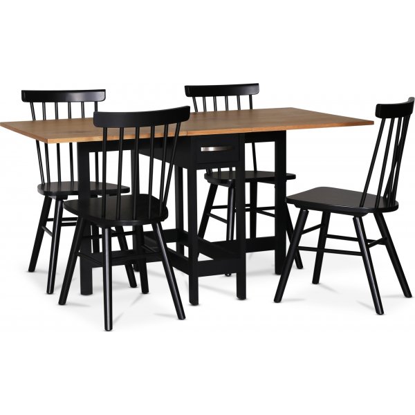 Fr spisebordsst; Fr klapbord Sort / Eg med 4 sorte Orust pindestole