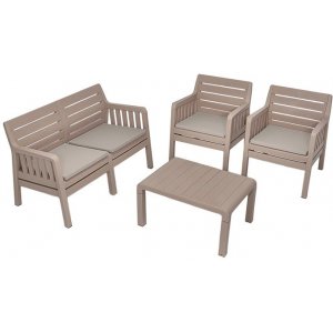 Lara loungegruppe med 2-personers sofa, 2 lnestole og bord - Cappuccino