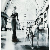Glasplade Damer med hund - 120x120 cm