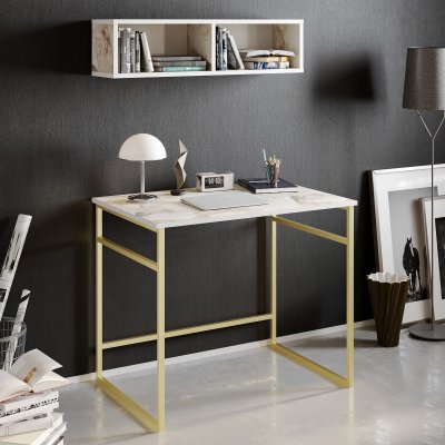 Gama skrivebord 90x60 cm - Hvid/guld