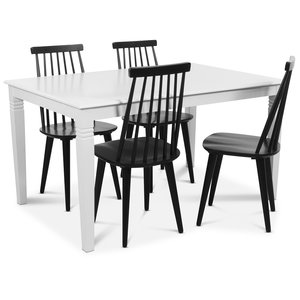 Mellby spisegruppe 140 cm bord med 4 sorte Dalsland knkstole - Hvid / Sort