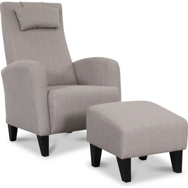 Rond lnestol med fodskammel - Beige