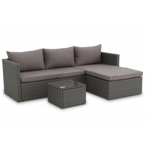 Miami udendørs sofagruppe med bord - Grå kunst-rattan Miami udendørs sofagruppe med bord - Grå kunst-rattan
