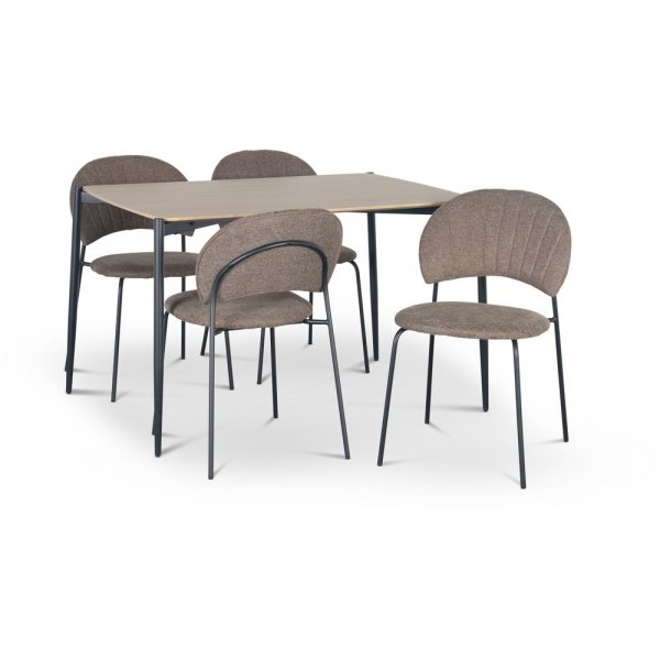 Lokrume spisebordsst 120 cm bord i lyst tr + 4 stk. Hogrn brune stole