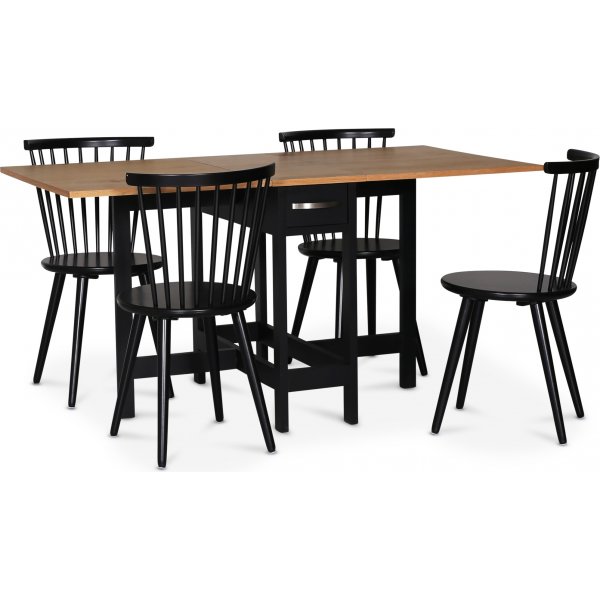 Fr spisebordsst; Fr klapbord Sort / Eg med 4 sorte Castor pindestole