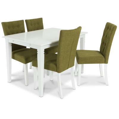Sandhamn spisebordssæt 120 cm bord med 4 stk. Crocket stole i grønt stof