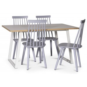 Edge spisegruppe; Spisebord i hvid HPL 140x90 cm med 4 gr Dalsland stokstole