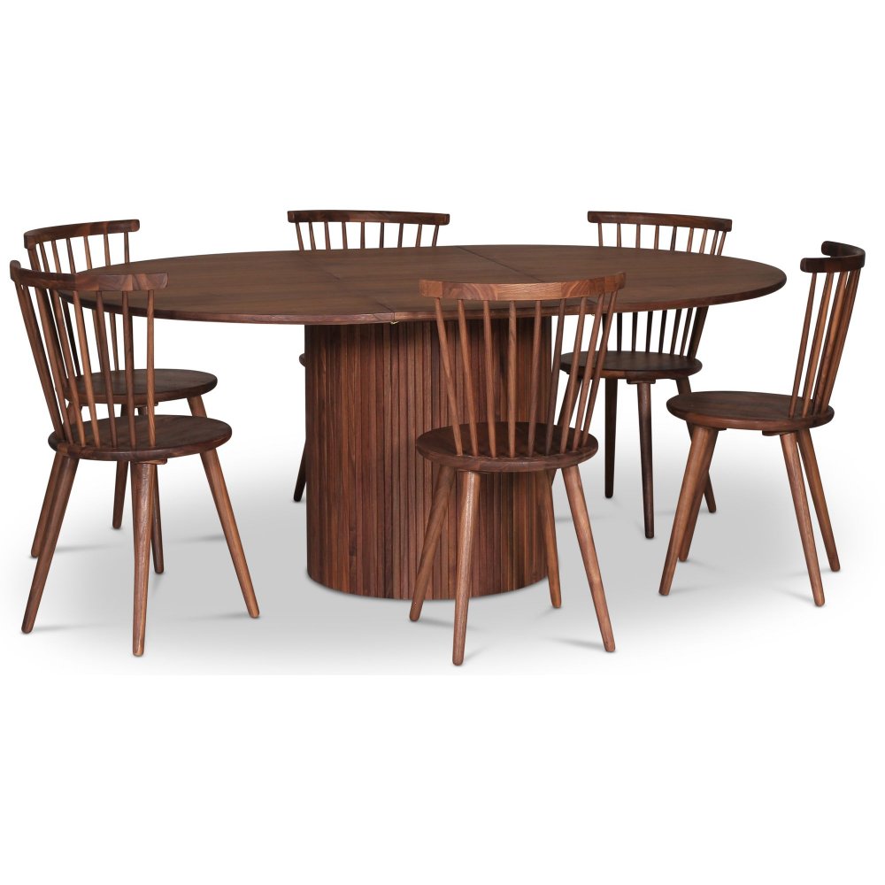 træ partikel Misbrug Nova spisebordssæt, spisebord, der kan forlænges Ø130-170 cm inkl. 6 stk.  pindestole Castor - Valnød - 15995 DKK - Trendrum.dk