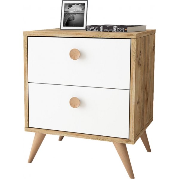 Vilamo sengebord - Fyrretr/hvid