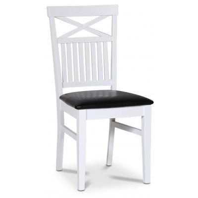 Skagen spisebordsst; klassisk spisebord 140x90 cm - Hvid/brunolieret eg med 4 Fr stole (Kryds i ryggen) med sort PU-sde