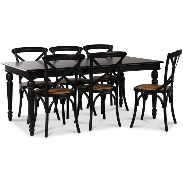 Paris spisegruppe 180 cm bord sort + 6 sorte Gaston spisestole
