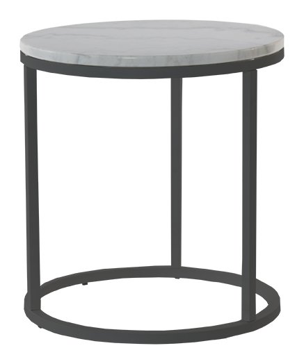 Accent rundt lampebord D50 cm - Hvid marmor / sort understel