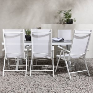 Garcia udendrs spisegruppe med 6 Break stole - Gr/Hvid