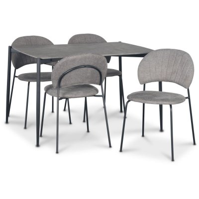 Lokrume spisebordssæt 120 cm bord i imiteret beton + 4 stk. Hogrän grå stole