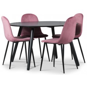 Rosvik spisegruppe, spisebord med 4 stk Carisma fljlstole - Pink / Sort