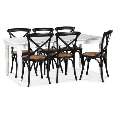 Paris spisegruppe 180 cm bord hvid + 6 sorte Gaston spisestole