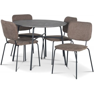 Tofta spisebordssæt Ø100 cm bord i betonimitation + 4 stk. Lokrume brune stole