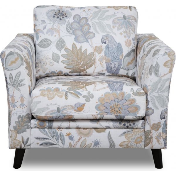 Eker lnestol i blomstret stof - Eden Parrot White