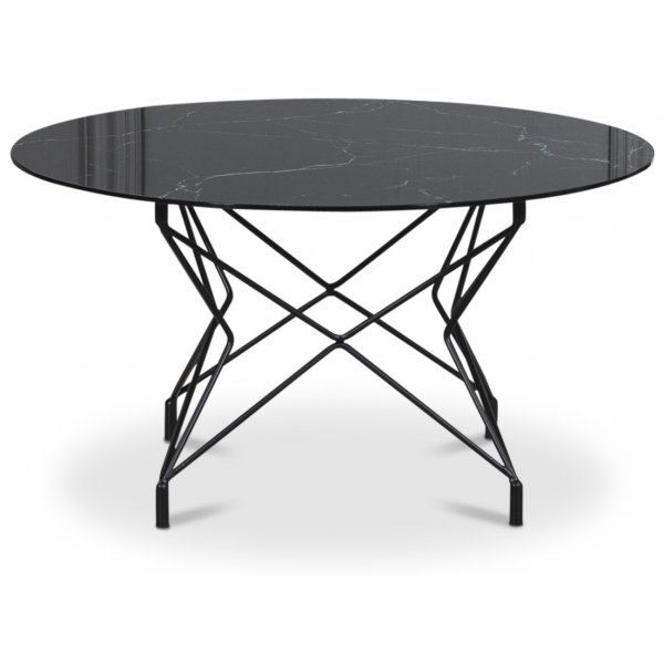 Sofabord Star 90 cm - Sort marmoreret glas / Sort underdel