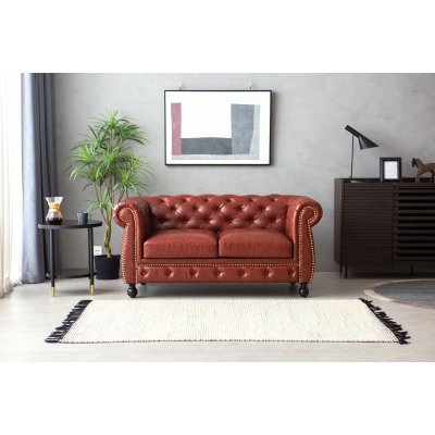 Chesterfield sofa 2-personers i brun PU