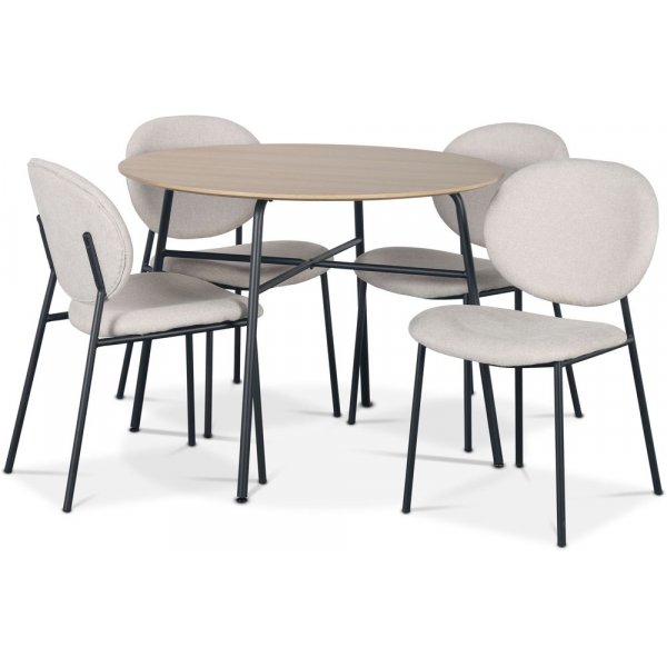 Tofta spisebordsst 100 cm bord i lyst tr + 4 stk. Tofta beige stole