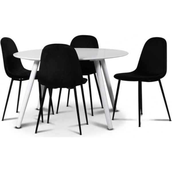 Rosvik spisegruppe, spisebord med 4 stk Carisma fljlstole - Hvid / sort