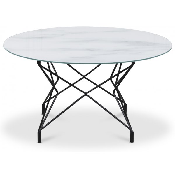 Sofabord Star 90 cm - Hvid marmoreret glas / sort base
