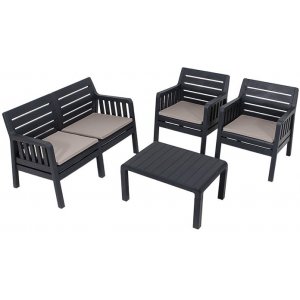 Lara loungegruppe med 2-personers sofa, 2 lnestole og bord - antracit